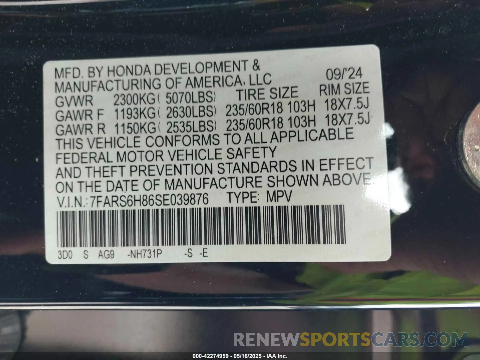 9 Фотография поврежденного автомобиля 7FARS6H86SE039876 HONDA CR-V HYBRID 2025