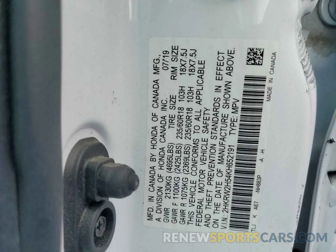 14 Фотография поврежденного автомобиля 2HKRW2H54KH652191 HONDA CRV 2019