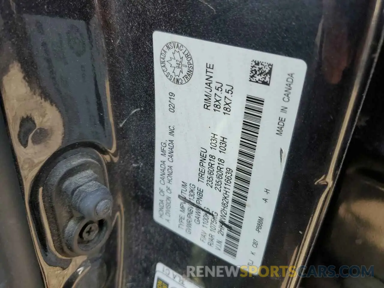 13 Фотография поврежденного автомобиля 2HKRW2H82KH116639 HONDA CRV 2019
