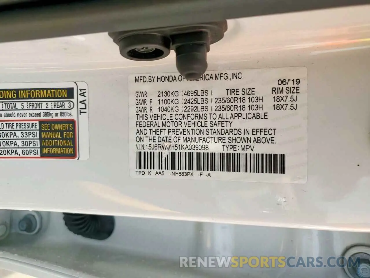 14 Фотография поврежденного автомобиля 5J6RW1H51KA039098 HONDA CRV 2019