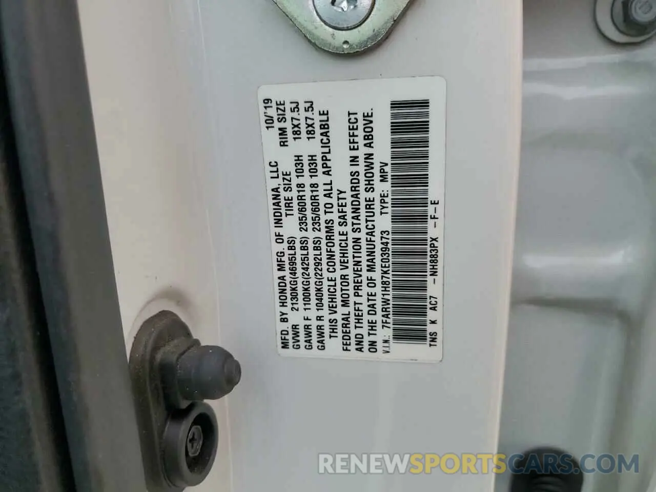16 Photograph of a damaged car 7FARW1H87KE039473 HONDA CRV 2019