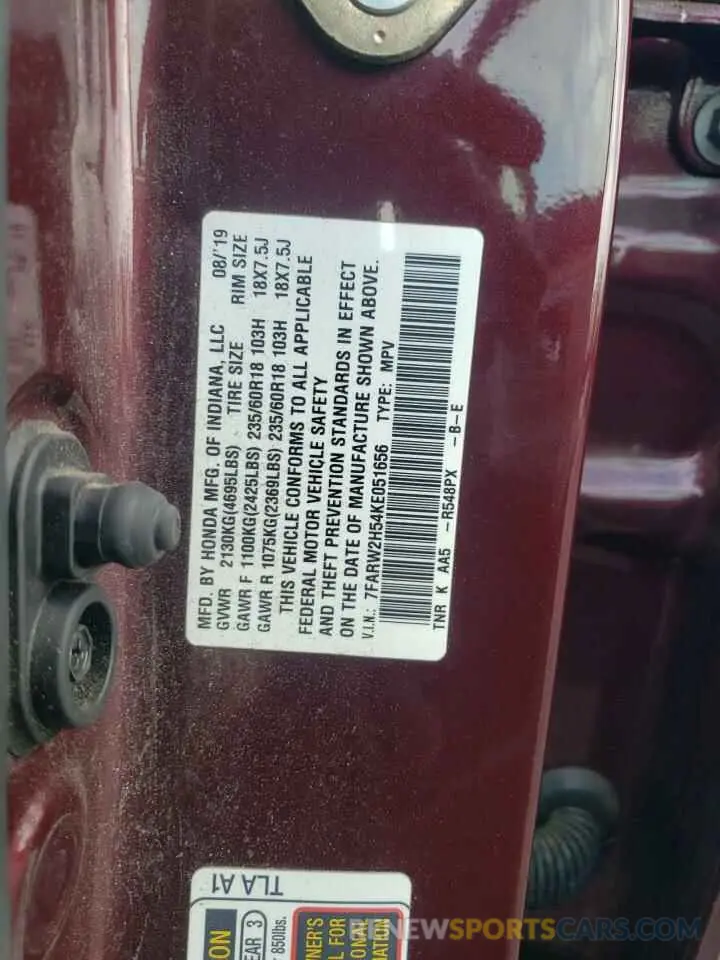 13 Photograph of a damaged car 7FARW2H54KE051656 HONDA CRV 2019