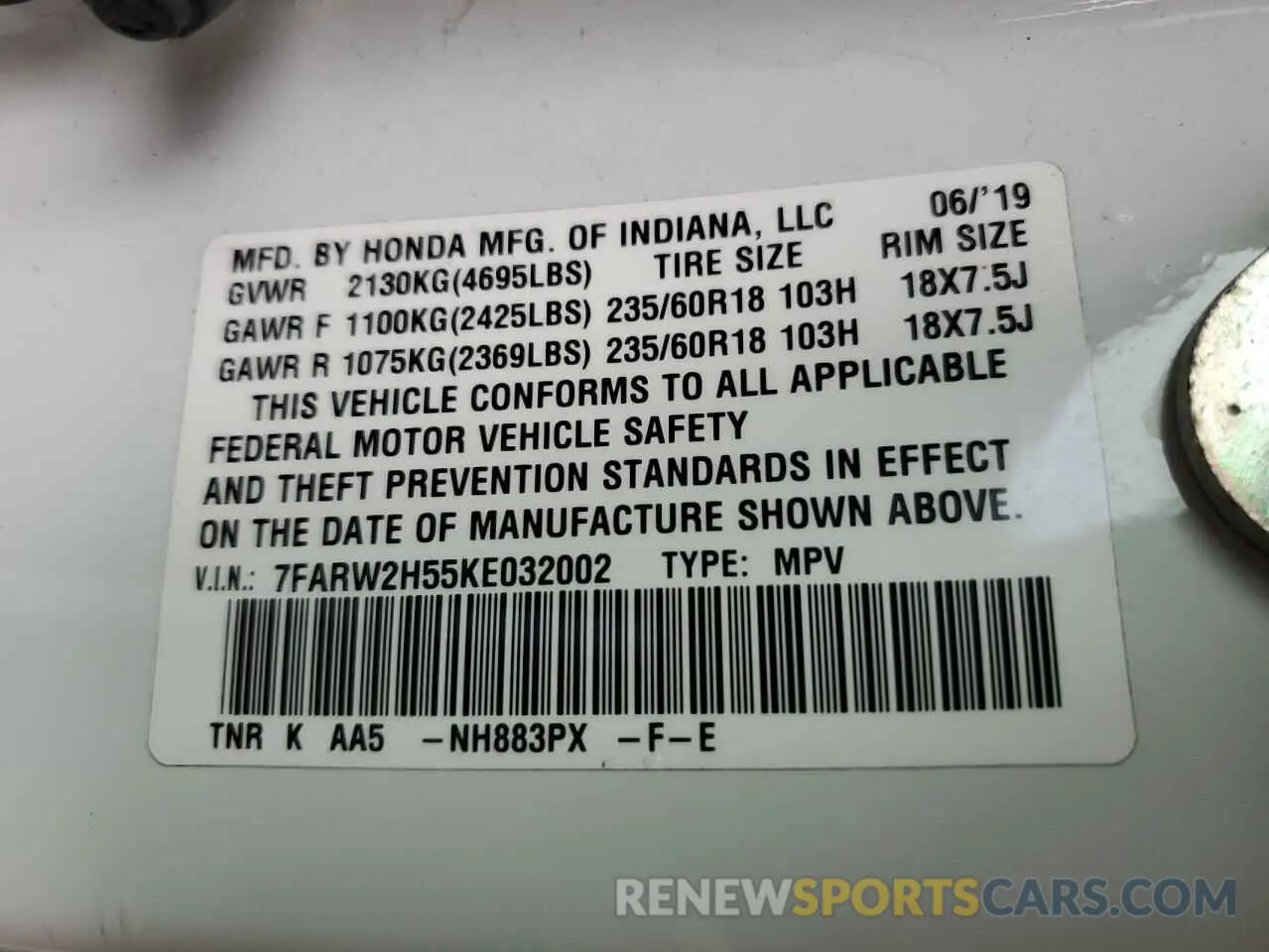 14 Фотография поврежденного автомобиля 7FARW2H55KE032002 HONDA CRV 2019