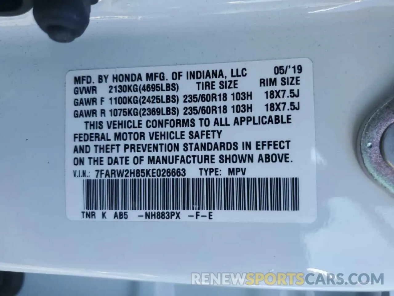14 Фотография поврежденного автомобиля 7FARW2H85KE026663 HONDA CRV 2019