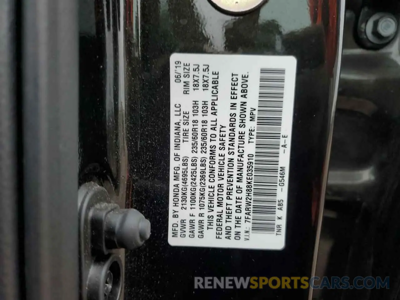 12 Photograph of a damaged car 7FARW2H88KE035910 HONDA CRV 2019