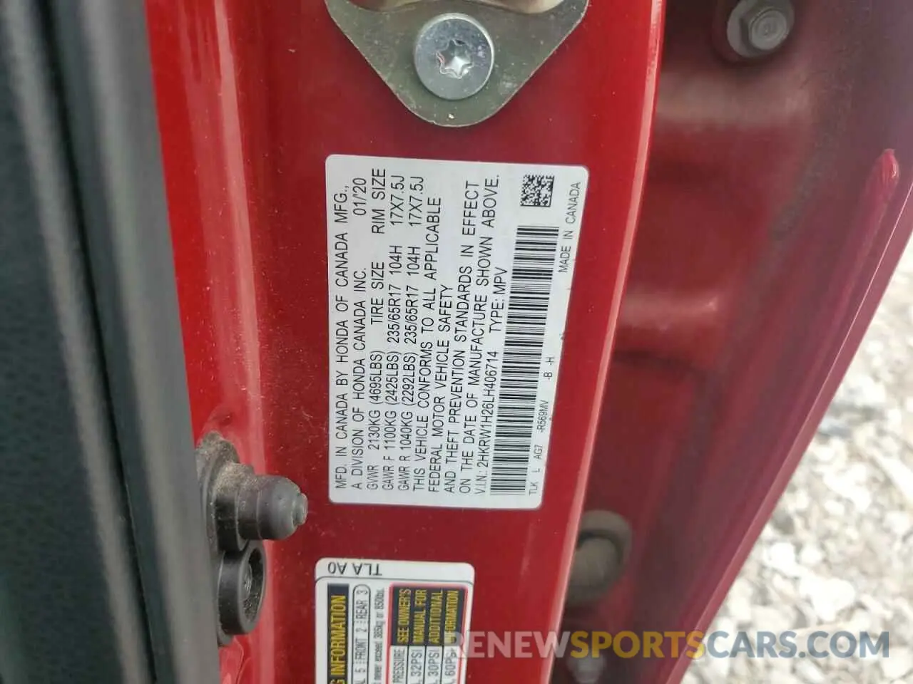 13 Photograph of a damaged car 2HKRW1H26LH406714 HONDA CRV 2020