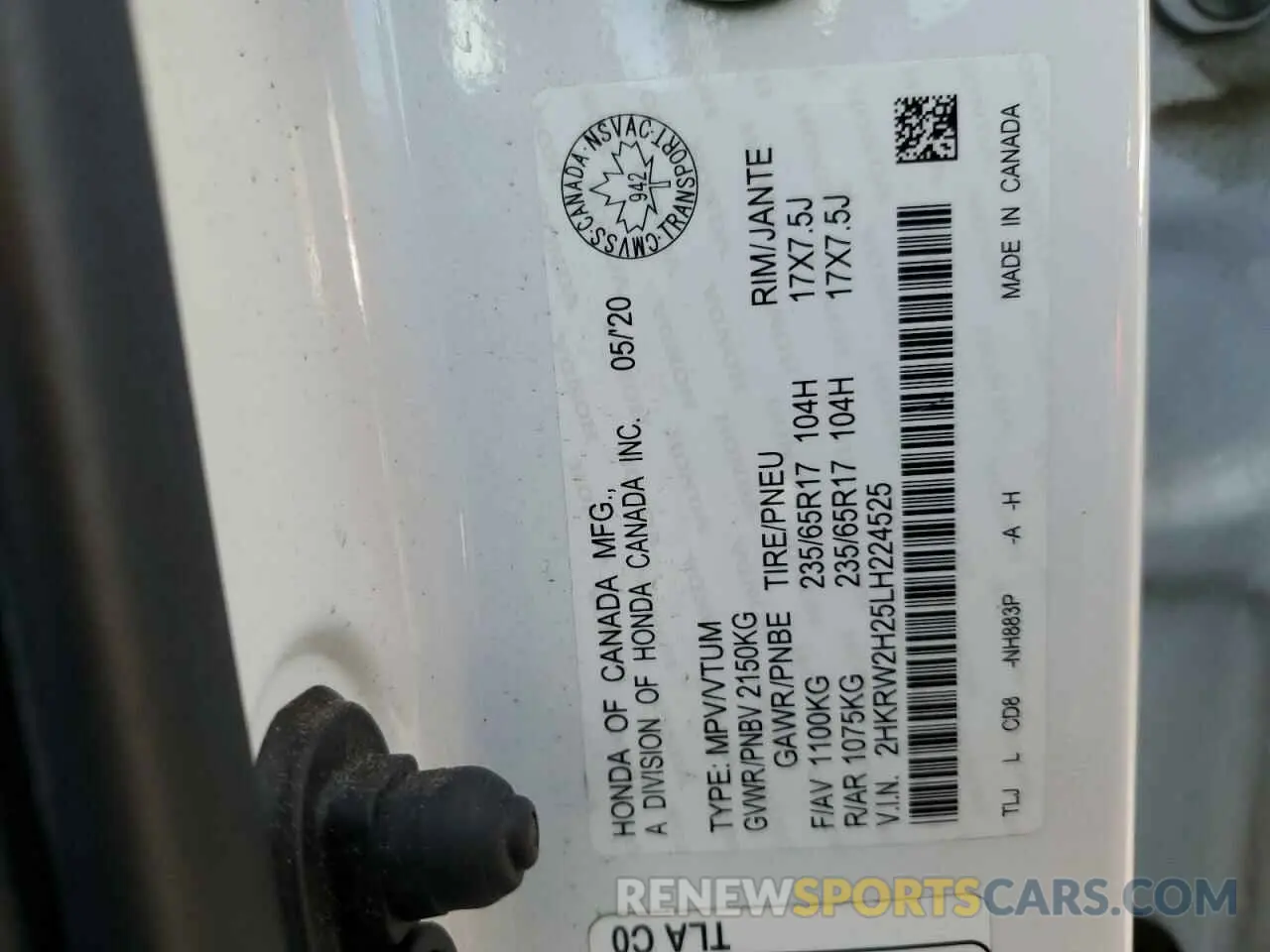 13 Фотография поврежденного автомобиля 2HKRW2H25LH224525 HONDA CRV 2020