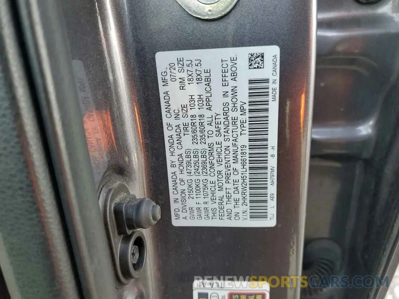12 Фотография поврежденного автомобиля 2HKRW2H51LH661819 HONDA CRV 2020