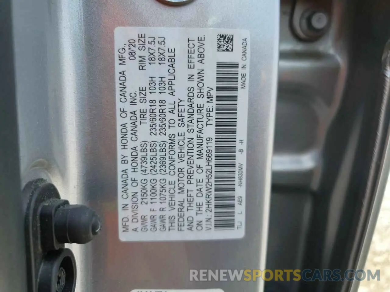 13 Photograph of a damaged car 2HKRW2H52LH669119 HONDA CRV 2020