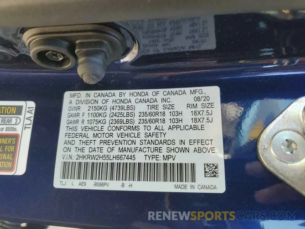 13 Фотография поврежденного автомобиля 2HKRW2H55LH667445 HONDA CRV 2020