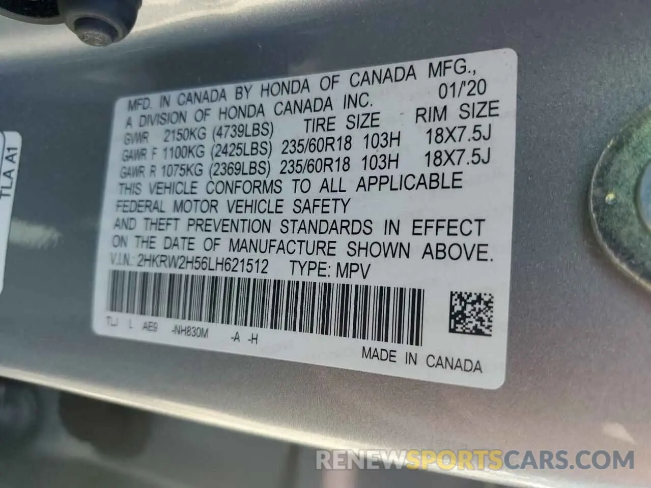 13 Фотография поврежденного автомобиля 2HKRW2H56LH621512 HONDA CRV 2020
