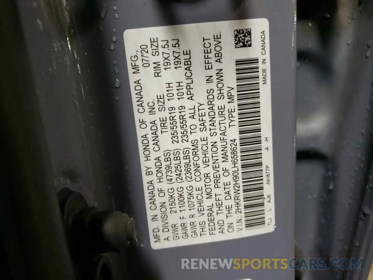 12 Photograph of a damaged car 2HKRW2H90LH658624 HONDA CRV 2020