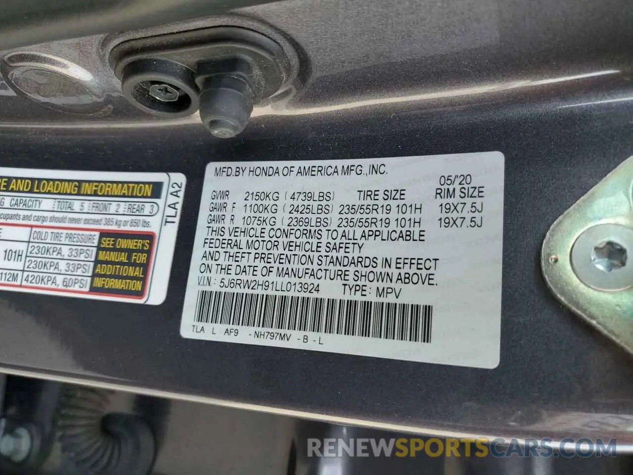15 Фотография поврежденного автомобиля 5J6RW2H91LL013924 HONDA CRV 2020