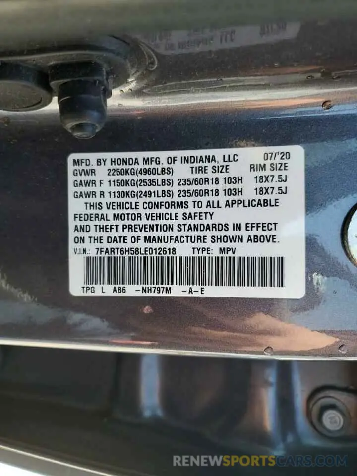 13 Фотография поврежденного автомобиля 7FART6H58LE012618 HONDA CRV 2020