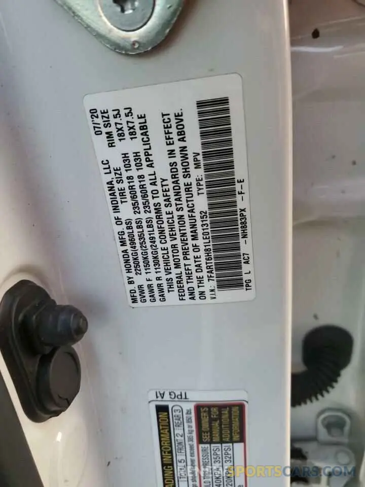 13 Фотография поврежденного автомобиля 7FART6H81LE013152 HONDA CRV 2020