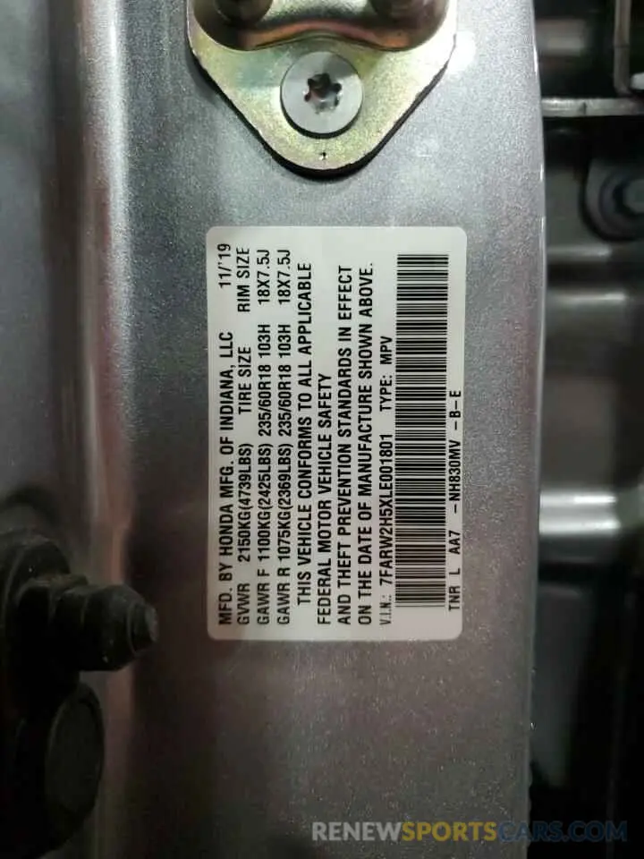13 Фотография поврежденного автомобиля 7FARW2H5XLE001801 HONDA CRV 2020