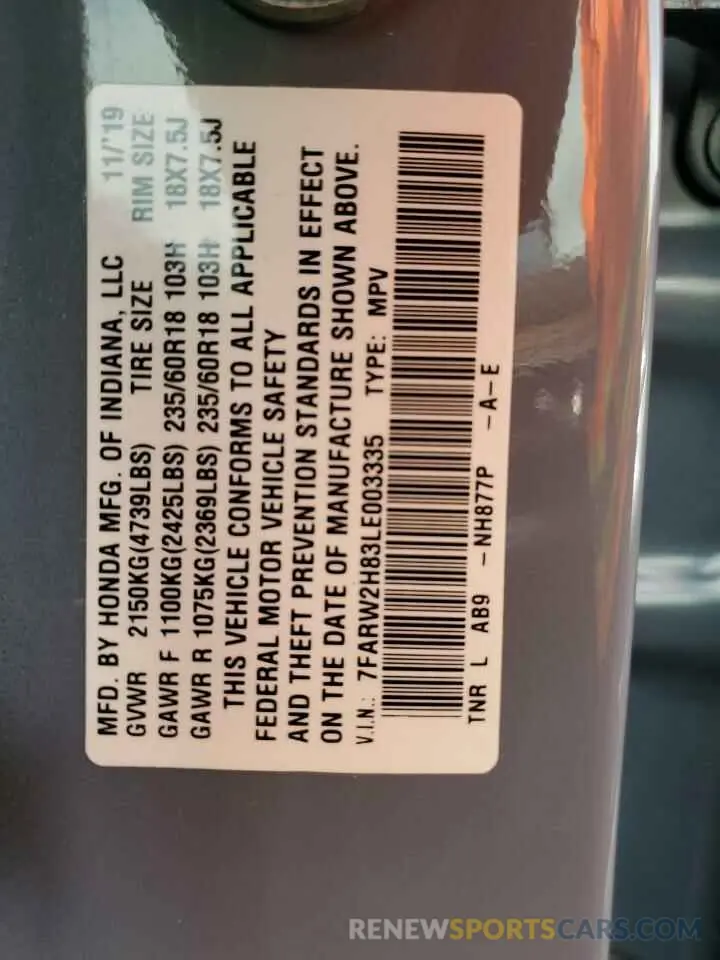13 Фотография поврежденного автомобиля 7FARW2H83LE003335 HONDA CRV 2020