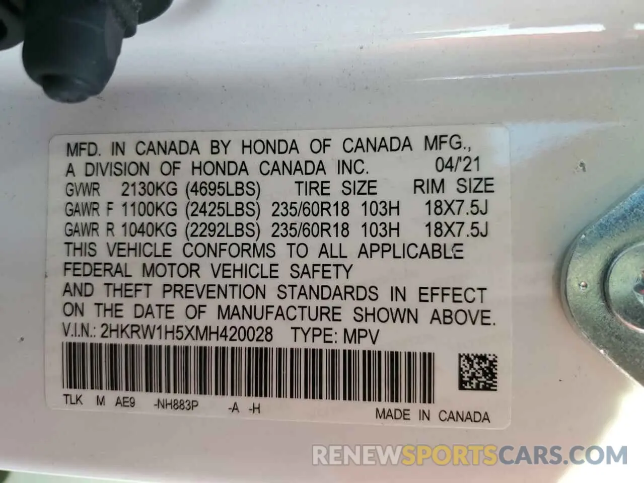 13 Photograph of a damaged car 2HKRW1H5XMH420028 HONDA CRV 2021
