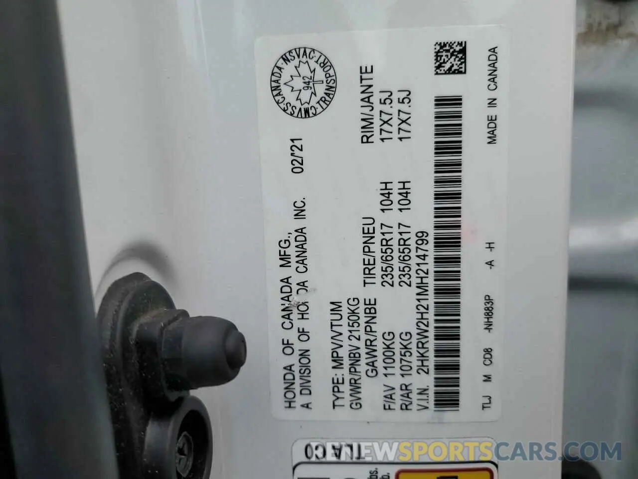 14 Photograph of a damaged car 2HKRW2H21MH214799 HONDA CRV 2021