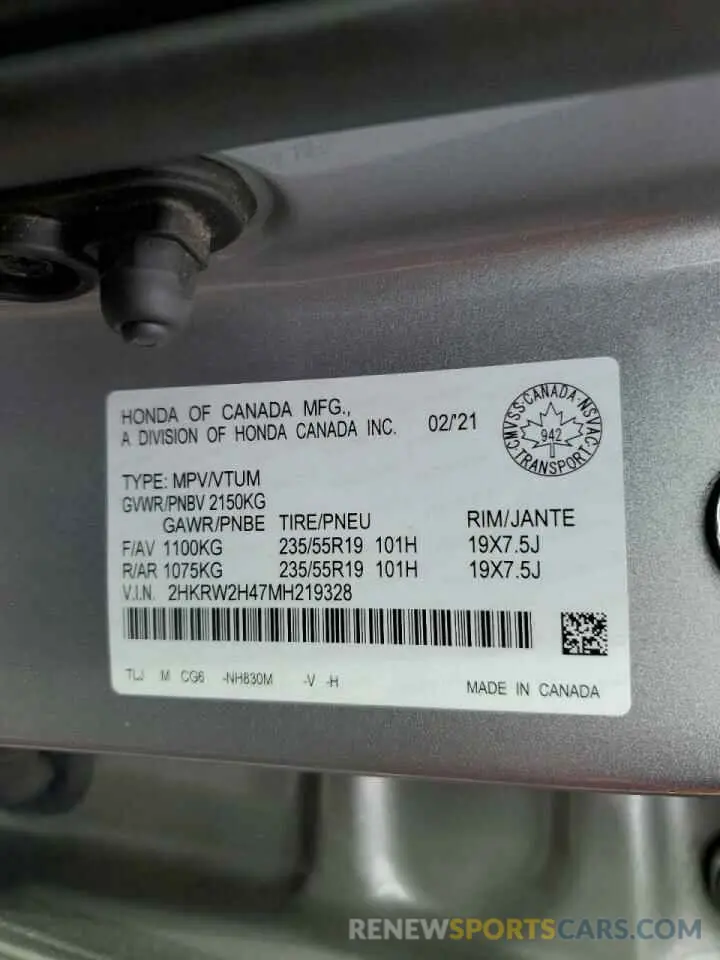 14 Фотография поврежденного автомобиля 2HKRW2H47MH219328 HONDA CRV 2021