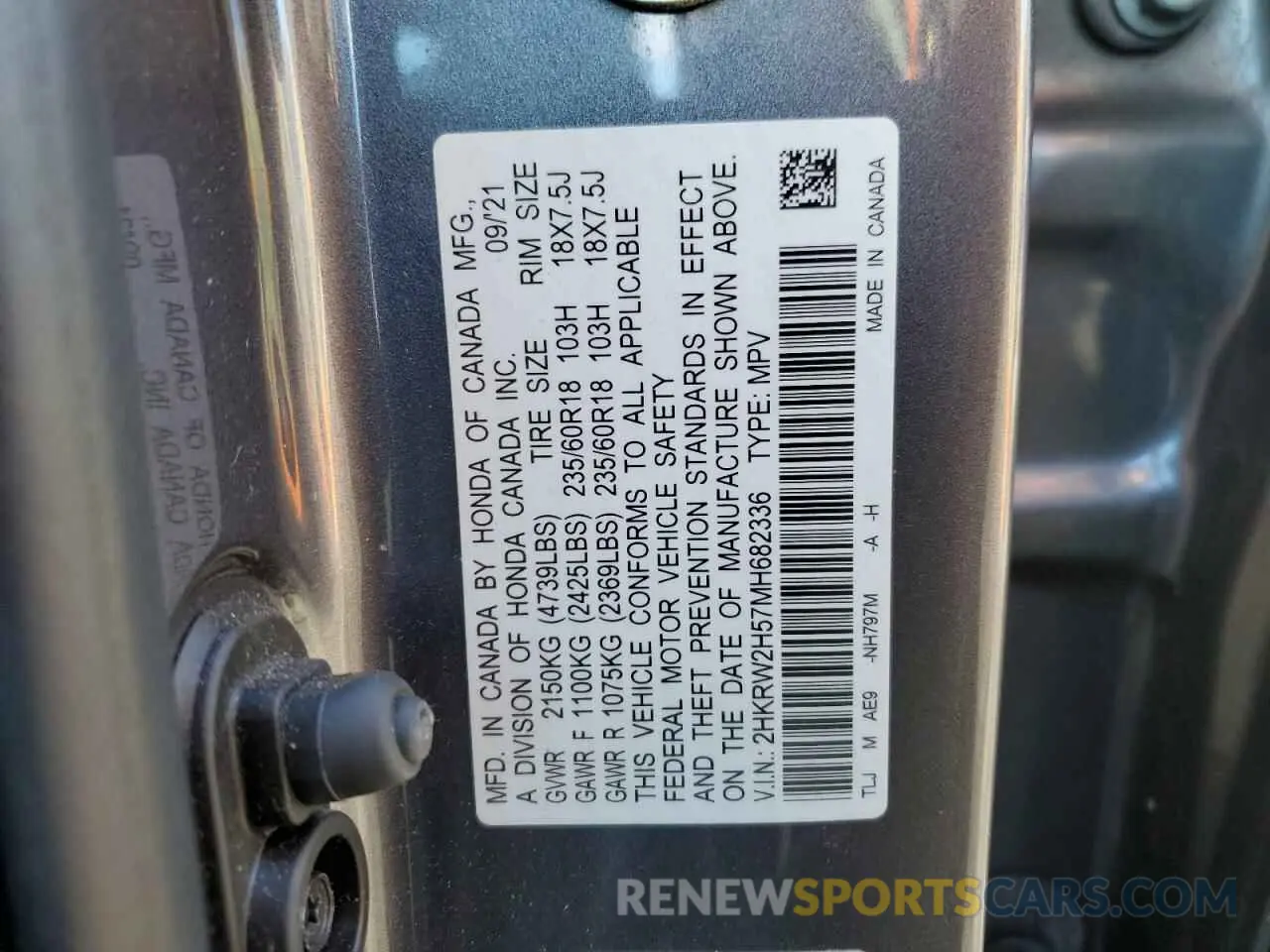 16 Фотография поврежденного автомобиля 2HKRW2H57MH682336 HONDA CRV 2021