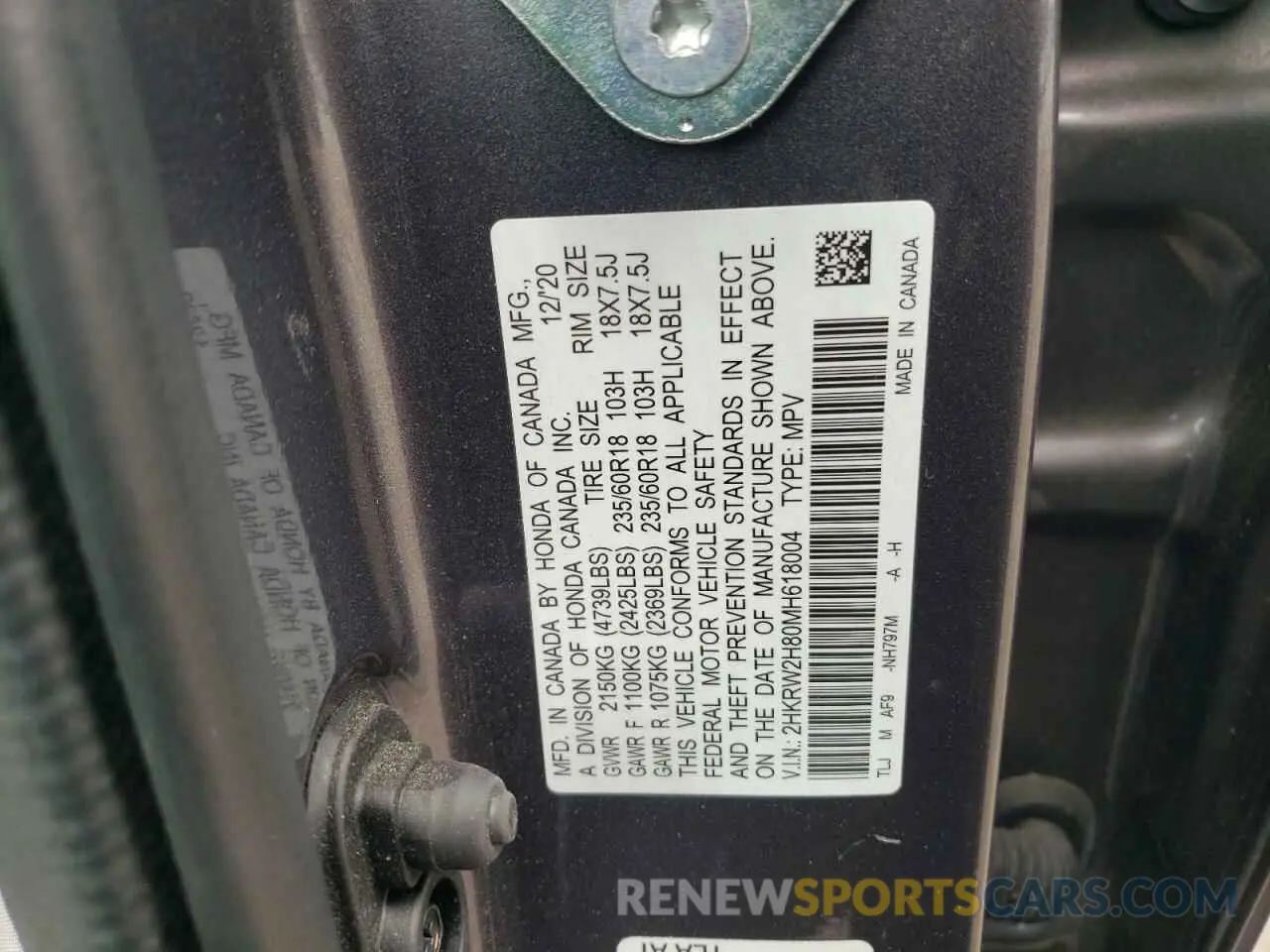 13 Photograph of a damaged car 2HKRW2H80MH618004 HONDA CRV 2021
