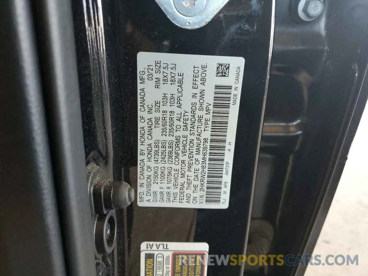 12 Photograph of a damaged car 2HKRW2H83MH639798 HONDA CRV 2021