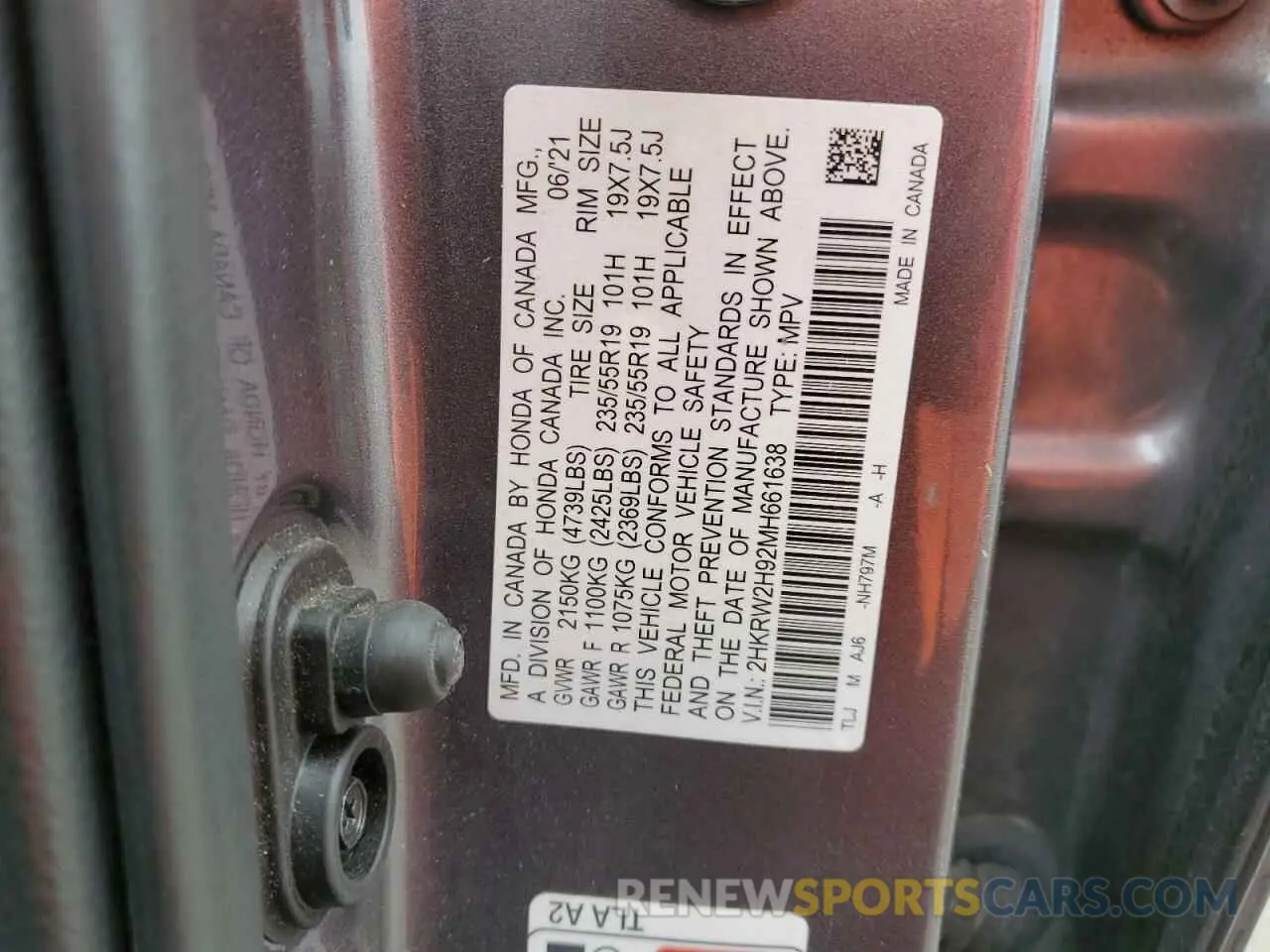 13 Фотография поврежденного автомобиля 2HKRW2H92MH661638 HONDA CRV 2021