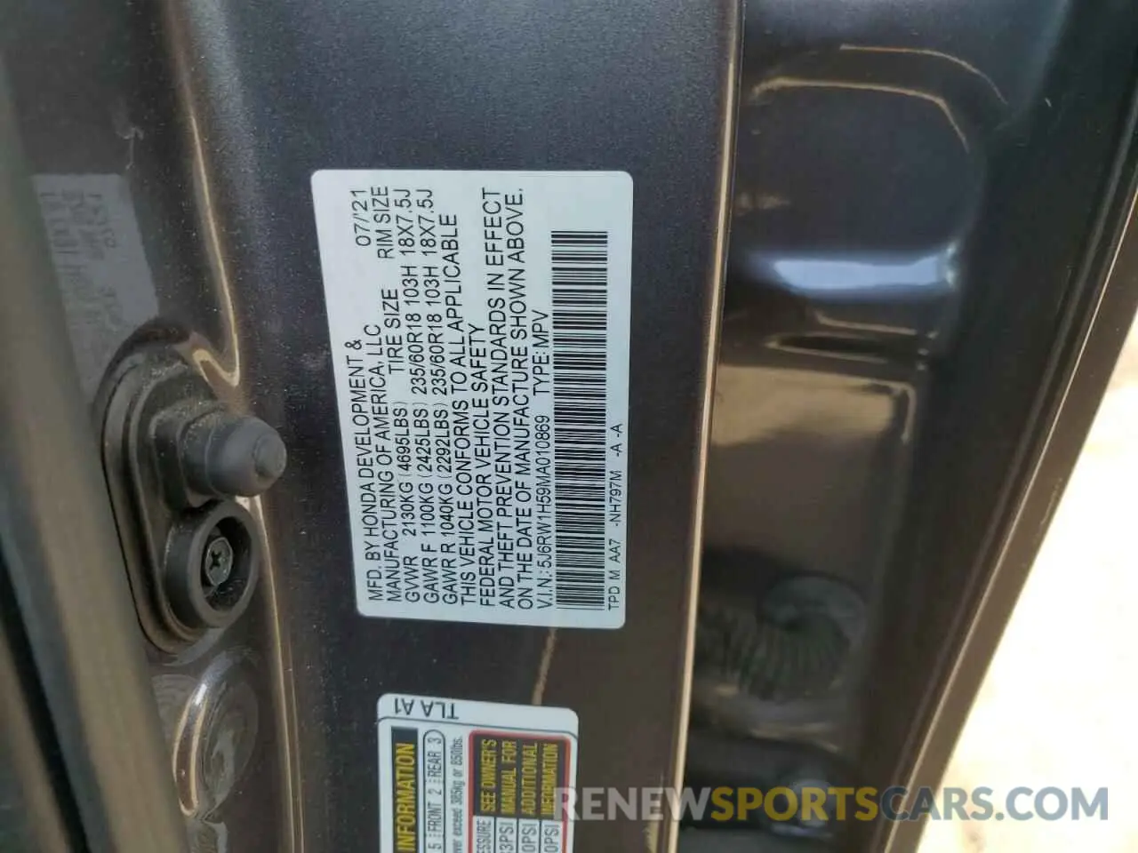 15 Фотография поврежденного автомобиля 5J6RW1H59MA010869 HONDA CRV 2021
