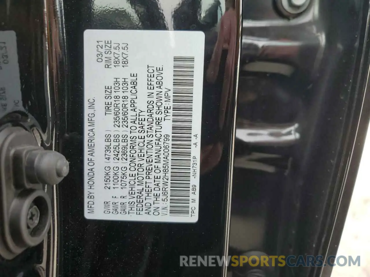 15 Фотография поврежденного автомобиля 5J6RW2H85MA006799 HONDA CRV 2021