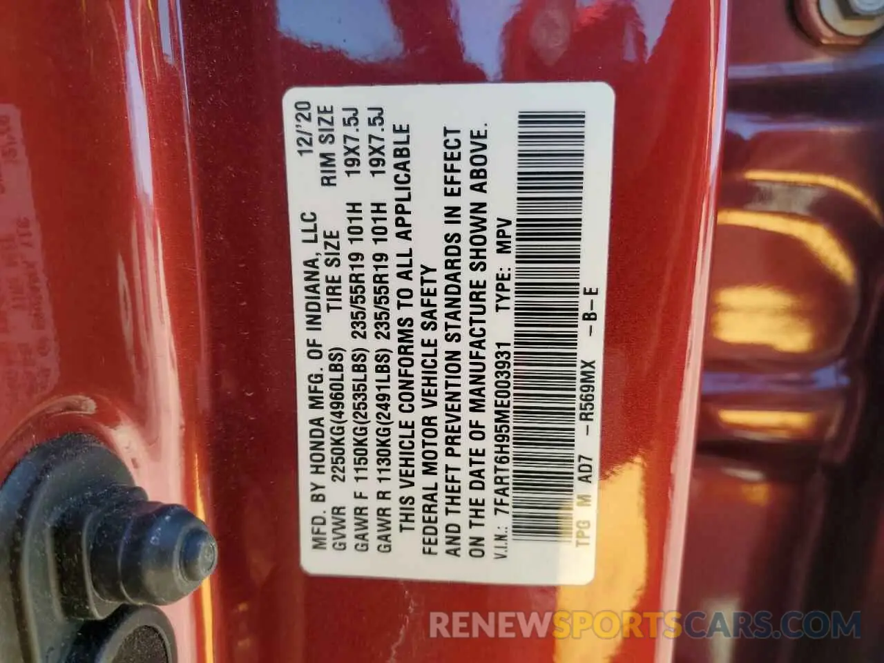 13 Photograph of a damaged car 7FART6H95ME003931 HONDA CRV 2021