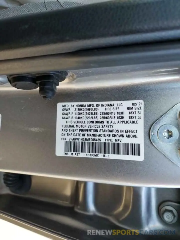 12 Фотография поврежденного автомобиля 7FARW1H58ME005485 HONDA CRV 2021