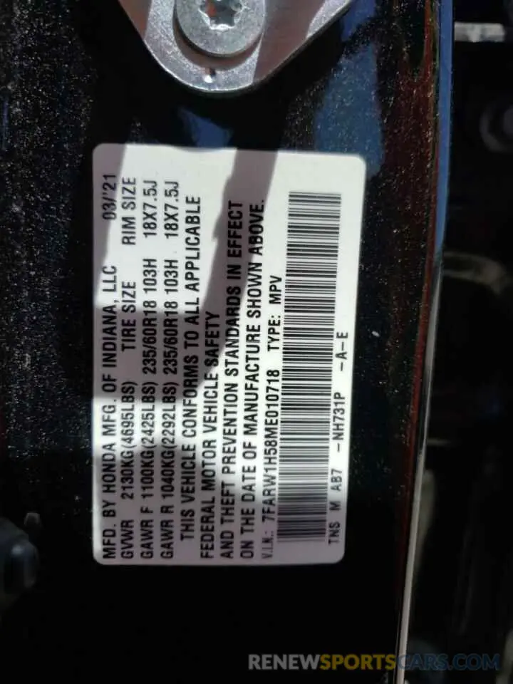 13 Photograph of a damaged car 7FARW1H58ME010718 HONDA CRV 2021