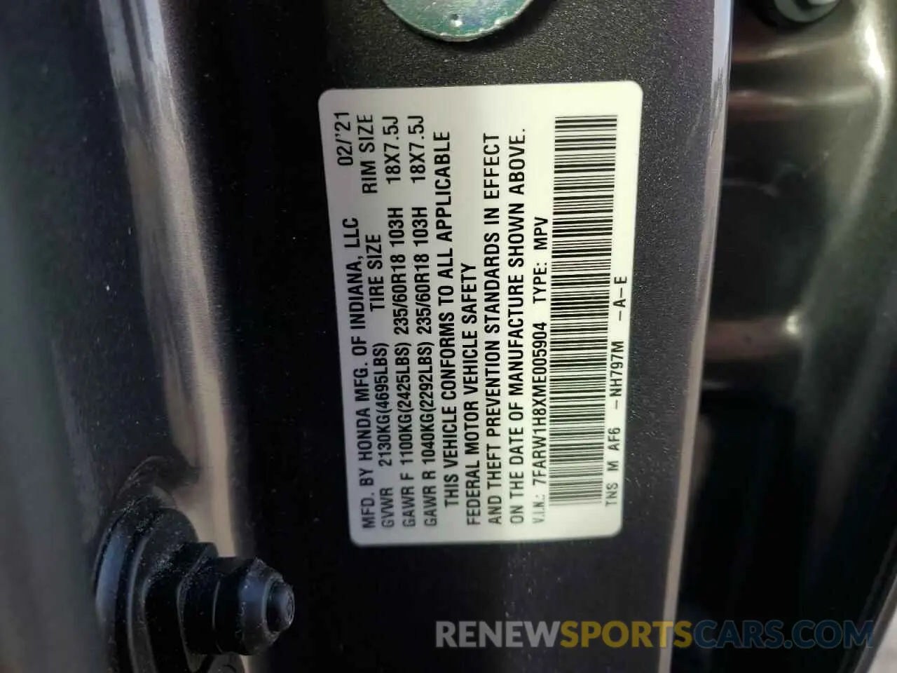 13 Фотография поврежденного автомобиля 7FARW1H8XME005904 HONDA CRV 2021
