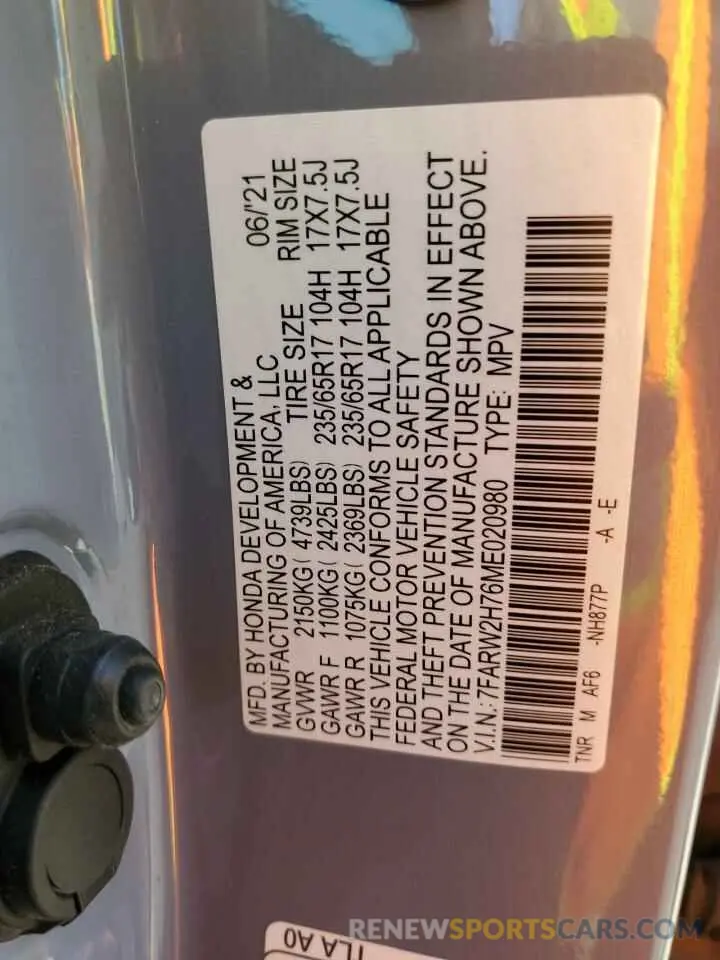 13 Фотография поврежденного автомобиля 7FARW2H76ME020980 HONDA CRV 2021