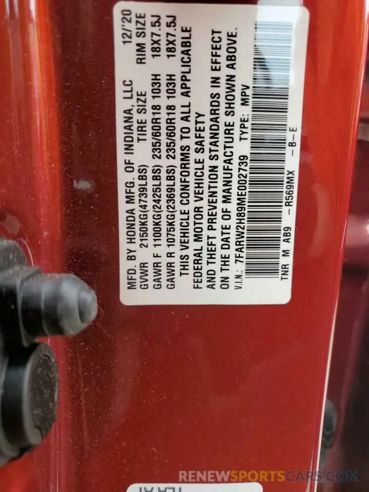 14 Фотография поврежденного автомобиля 7FARW2H89ME002739 HONDA CRV 2021