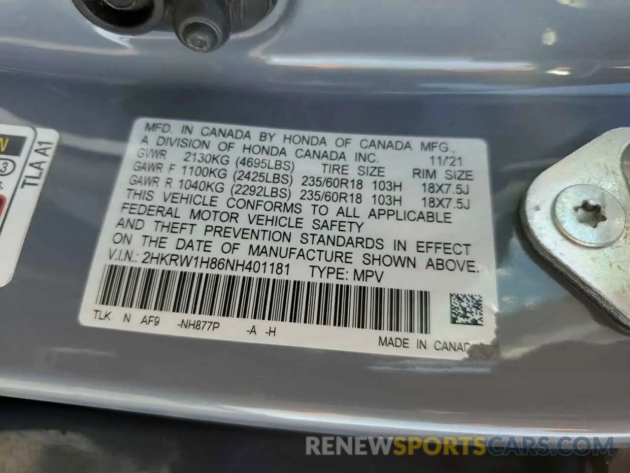 14 Photograph of a damaged car 2HKRW1H86NH401181 HONDA CRV 2022
