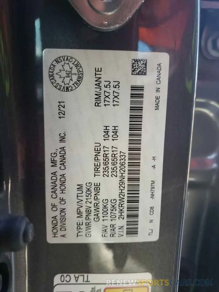 13 Фотография поврежденного автомобиля 2HKRW2H29NH206337 HONDA CRV 2022