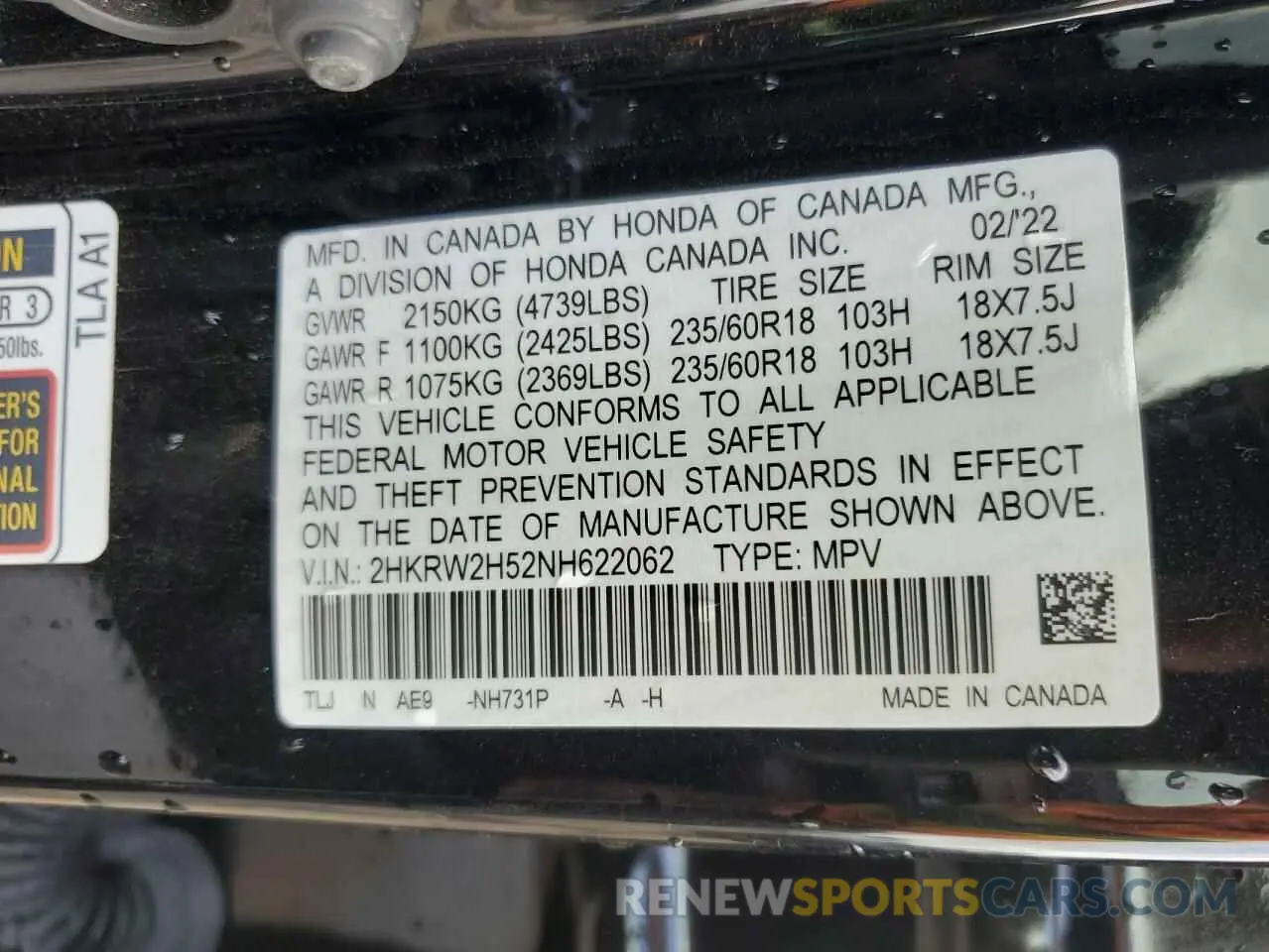 13 Фотография поврежденного автомобиля 2HKRW2H52NH622062 HONDA CRV 2022