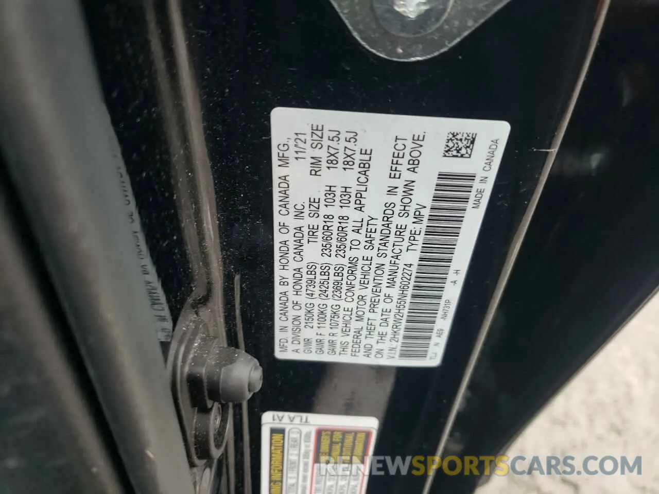 13 Фотография поврежденного автомобиля 2HKRW2H55NH602274 HONDA CRV 2022