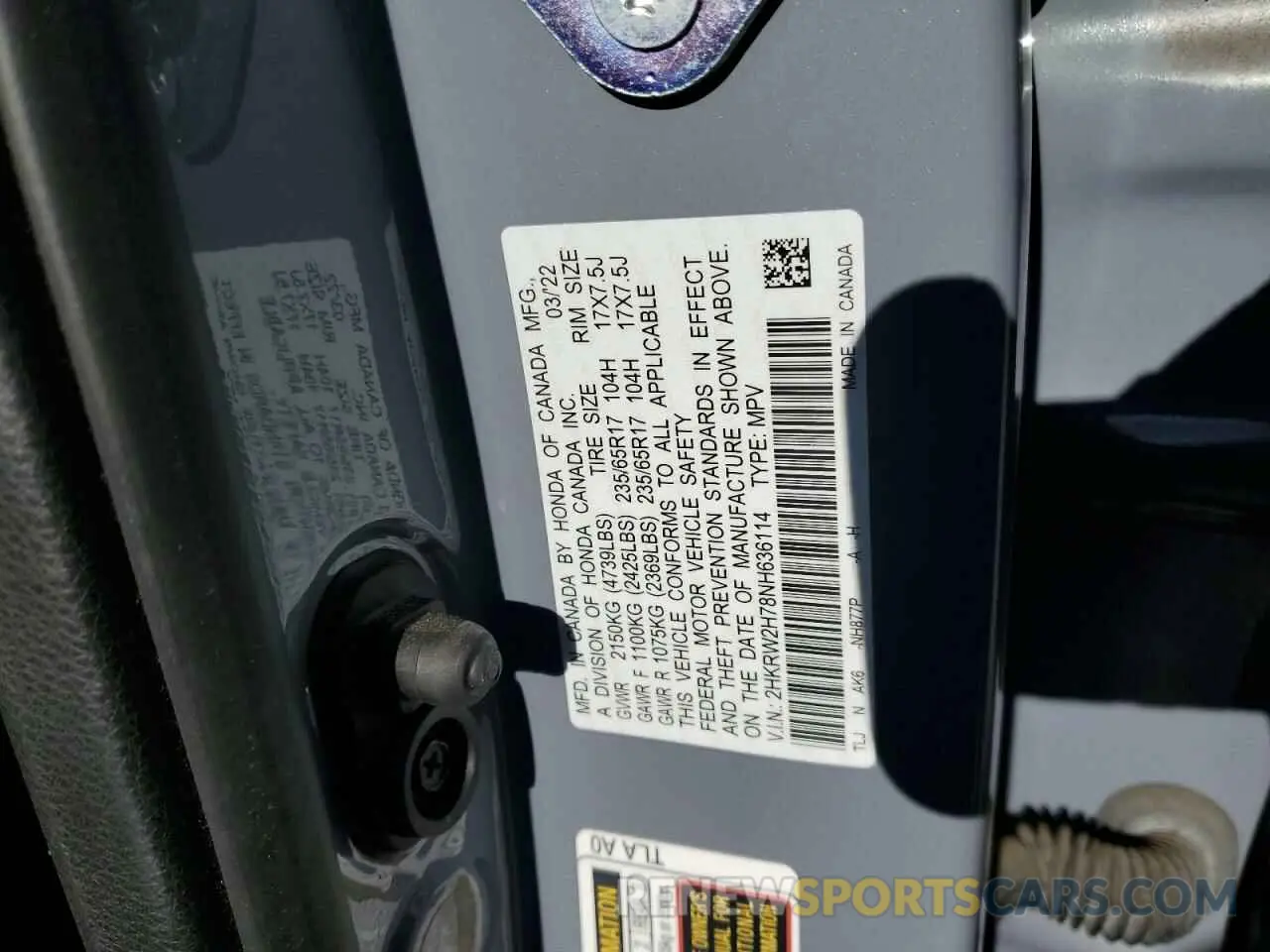 13 Фотография поврежденного автомобиля 2HKRW2H78NH636114 HONDA CRV 2022