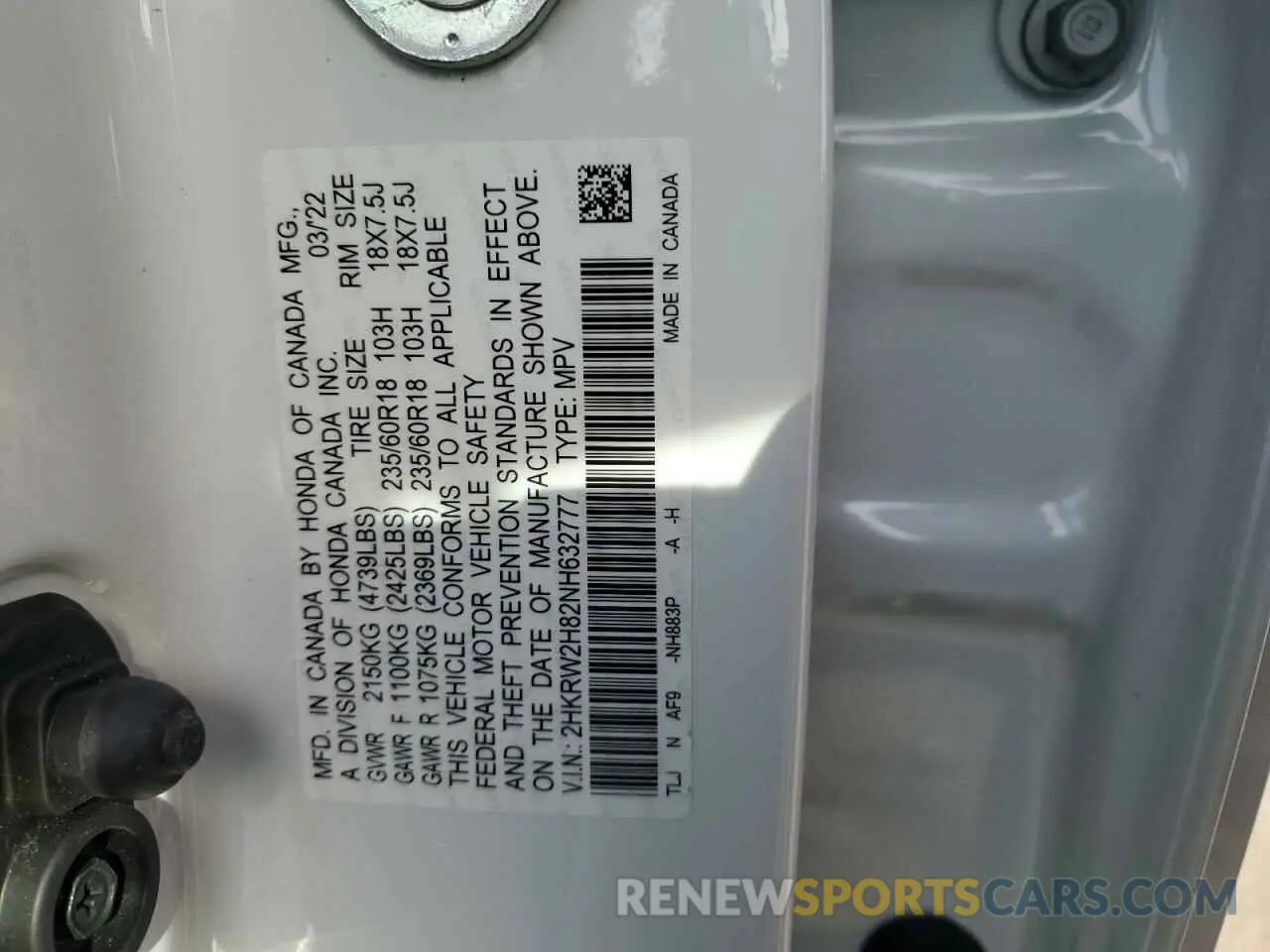 13 Фотография поврежденного автомобиля 2HKRW2H82NH632777 HONDA CRV 2022