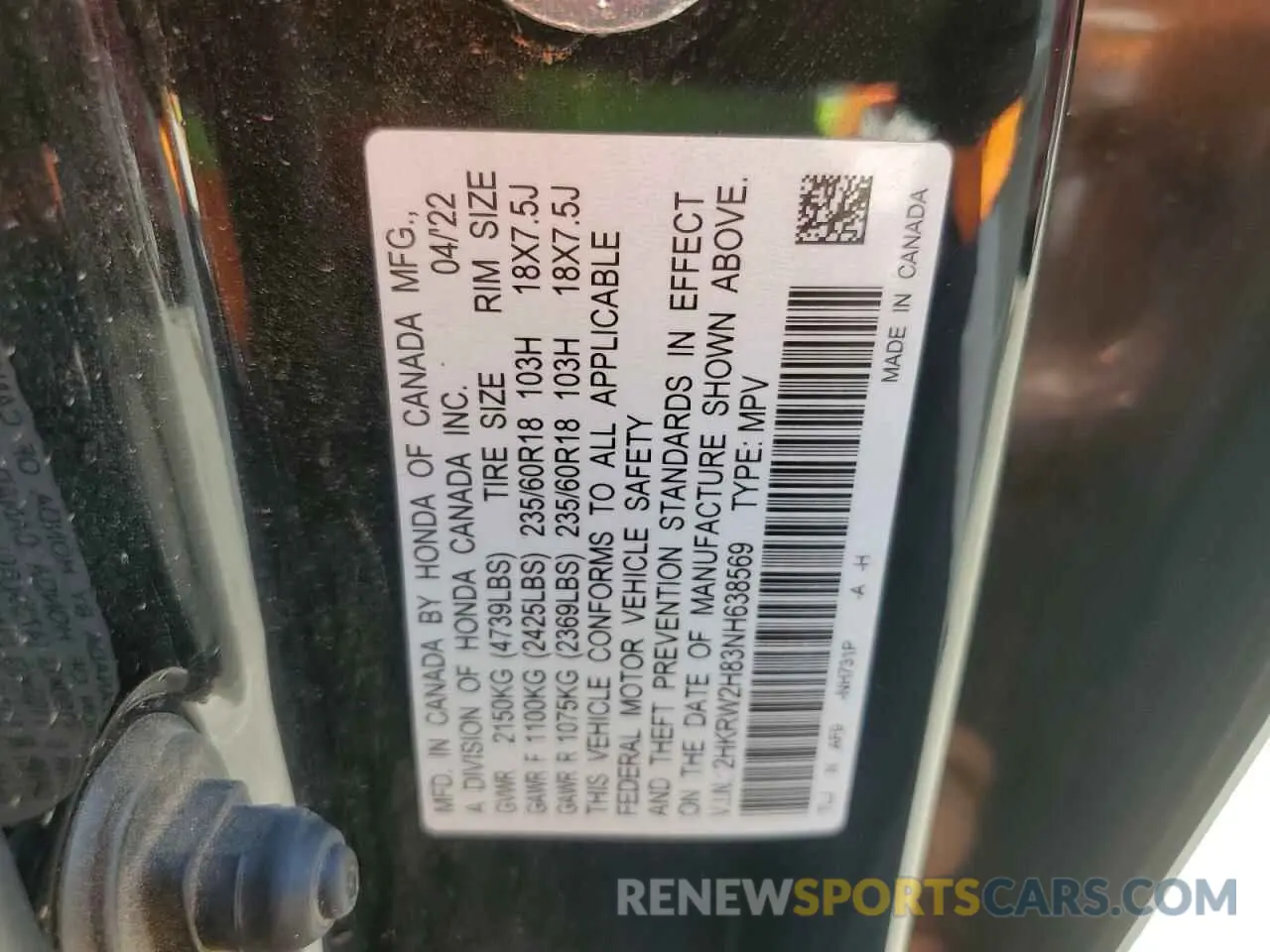 13 Фотография поврежденного автомобиля 2HKRW2H83NH638569 HONDA CRV 2022