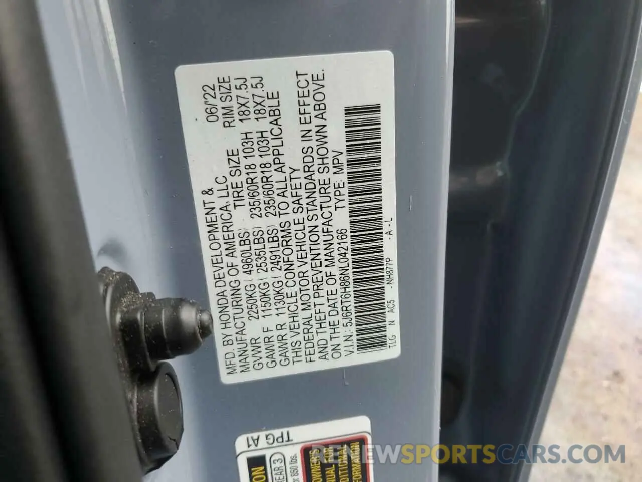 13 Фотография поврежденного автомобиля 5J6RT6H86NL042166 HONDA CRV 2022