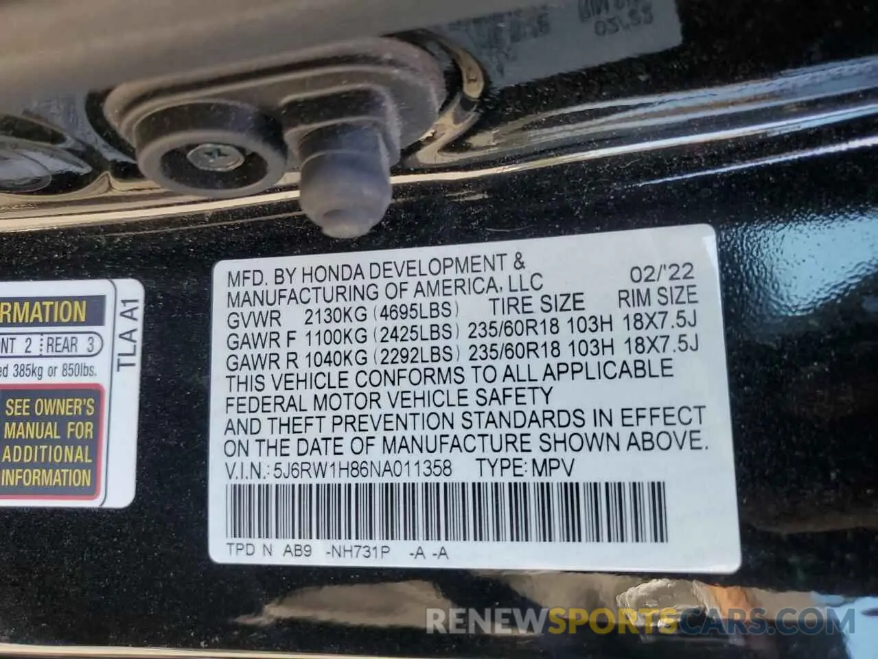 14 Фотография поврежденного автомобиля 5J6RW1H86NA011358 HONDA CRV 2022
