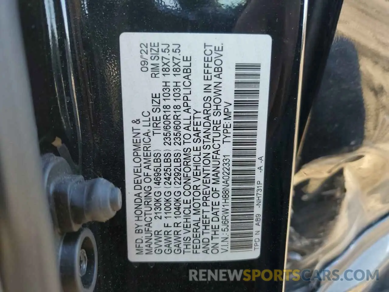 12 Photograph of a damaged car 5J6RW1H88NA022331 HONDA CRV 2022