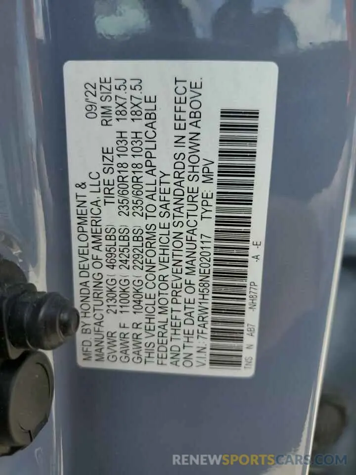 13 Фотография поврежденного автомобиля 7FARW1H58NE020117 HONDA CRV 2022