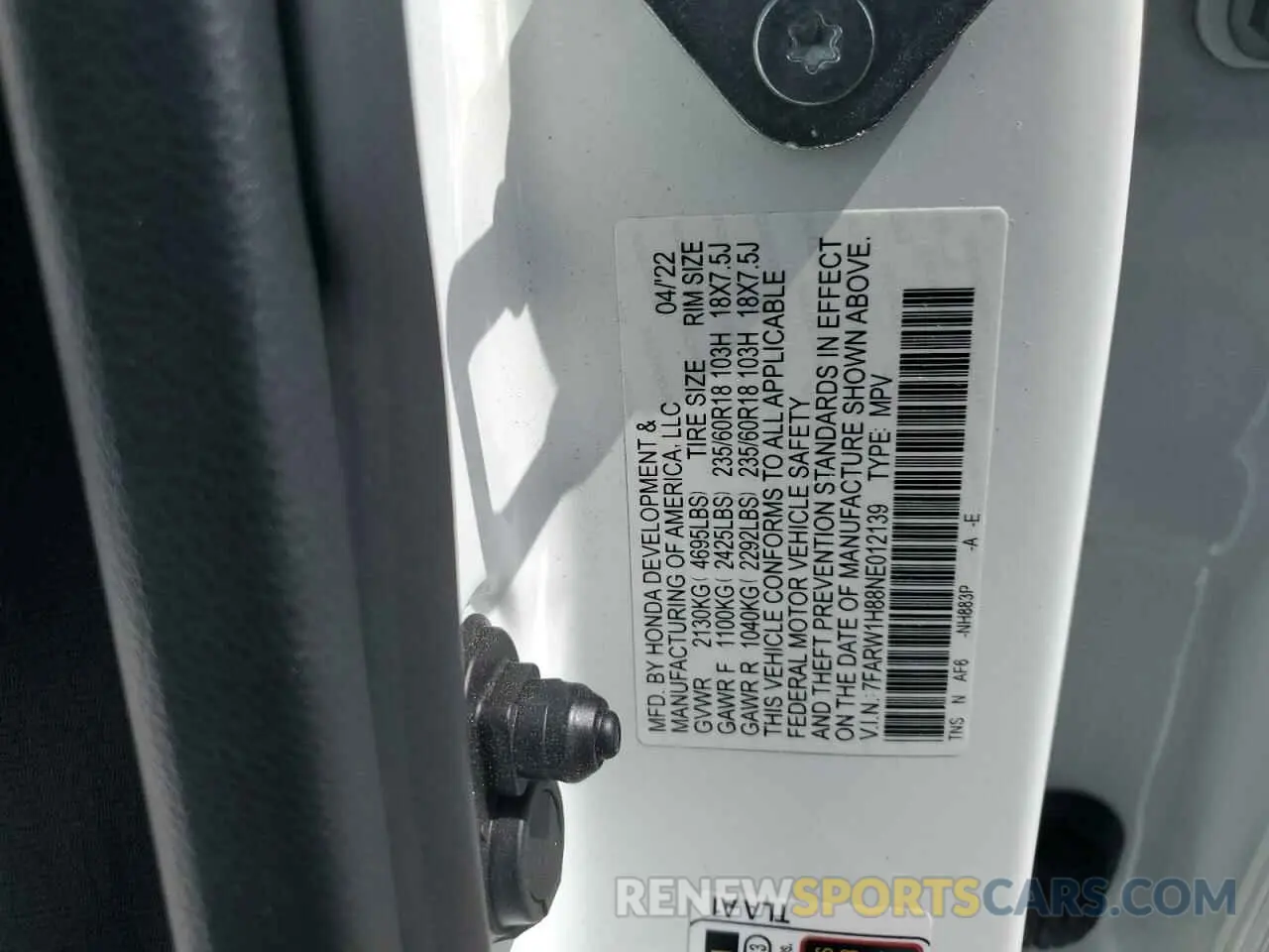 15 Photograph of a damaged car 7FARW1H88NE012139 HONDA CRV 2022