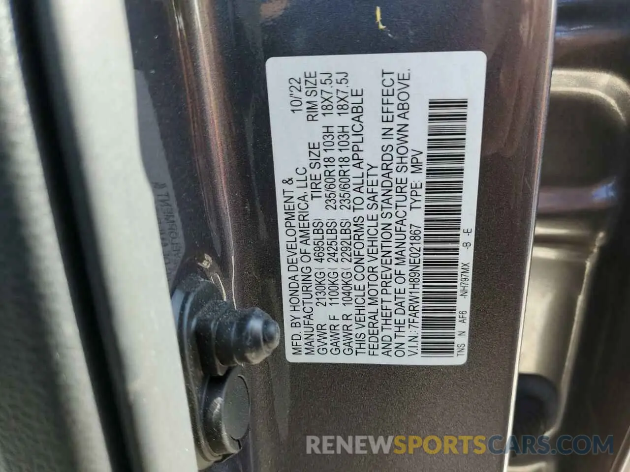 13 Фотография поврежденного автомобиля 7FARW1H89NE021867 HONDA CRV 2022