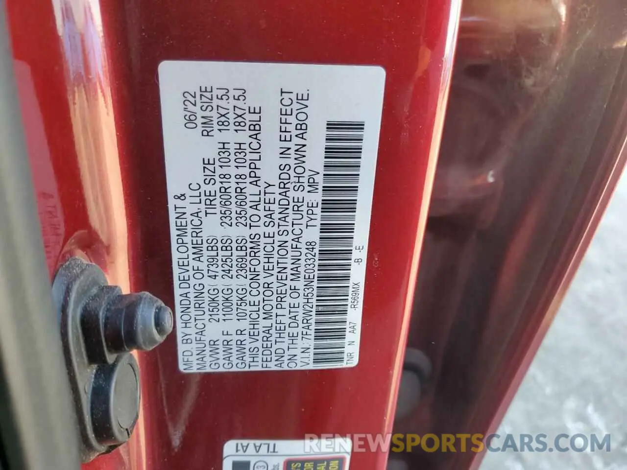 13 Фотография поврежденного автомобиля 7FARW2H53NE033248 HONDA CRV 2022